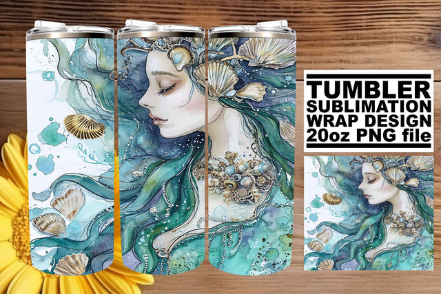 Dreamy Oceanic Siren Tumbler Graphics Set Sublimation afrosvg 