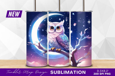 Dreamy owl on branch under crescent moon Sublimation Regulrcrative 