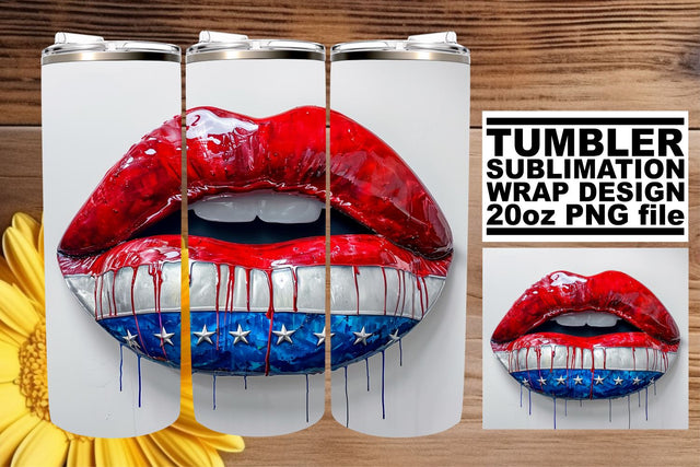 Dreamy Patriot: USA Flag Lips 20oz Tumbler Design Sublimation afrosvg 