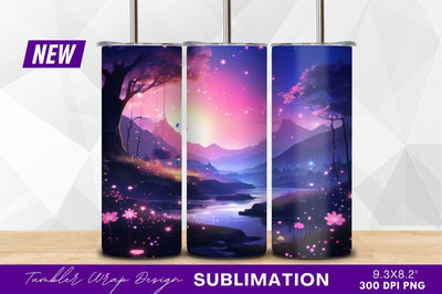Dreamy pink and blue landscape illustration river Sublimation Regulrcrative 