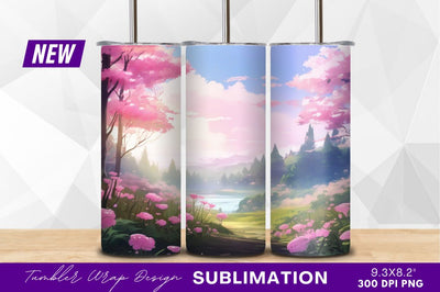 Dreamy pink blossom landscape tumbler png Sublimation Regulrcrative 