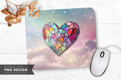 Dreamy Stained Glass Heart Mouse Pad PNG Design Sublimation Regulrcrative 
