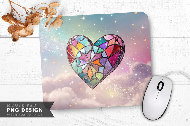 Dreamy Stained Glass Heart Mouse Pad PNG Design Sublimation Regulrcrative 
