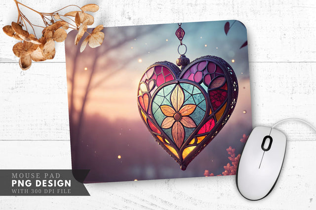 Dreamy Stained Glass Heart Mouse Pad PNG Design Sublimation Regulrcrative 