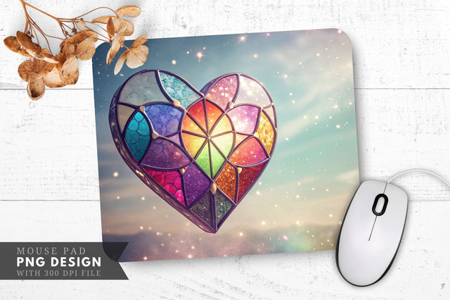 Dreamy Stained Glass Heart Mouse Pad PNG Design Sublimation Regulrcrative 
