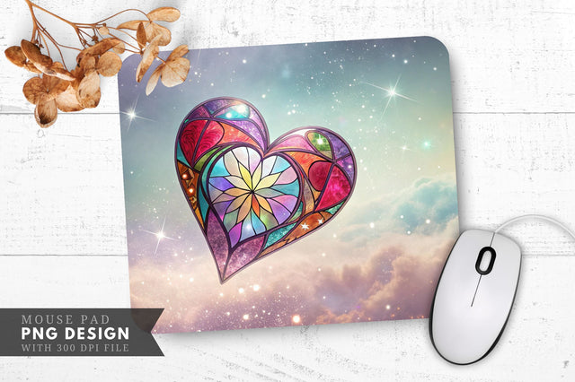 Dreamy Stained Glass Heart Mouse Pad PNG Design Sublimation Regulrcrative 