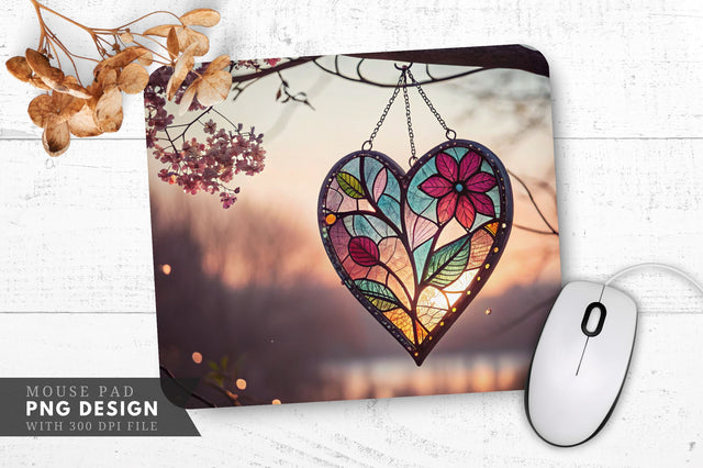 Dreamy Stained Glass Heart Mouse Pad PNG Design Sublimation Regulrcrative 