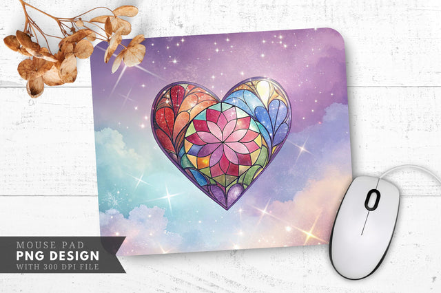 Dreamy Stained Glass Heart Mouse Pad PNG Design Sublimation Regulrcrative 