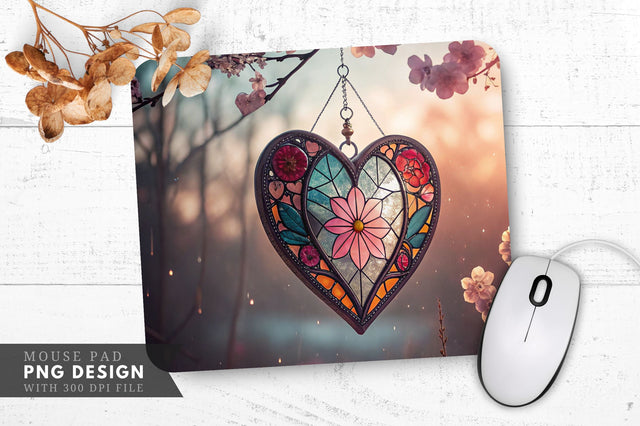 Dreamy Stained Glass Heart Mouse Pad PNG Design Sublimation Regulrcrative 