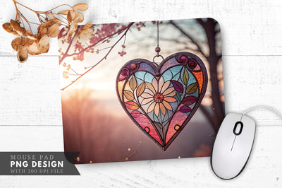 Dreamy Stained Glass Heart Mouse Pad PNG Design Sublimation Regulrcrative 