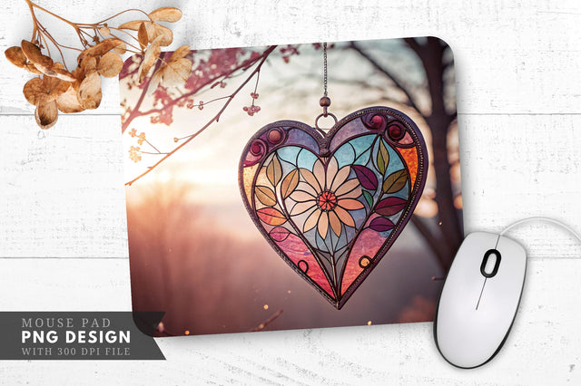 Dreamy Stained Glass Heart Mouse Pad PNG Design Sublimation Regulrcrative 