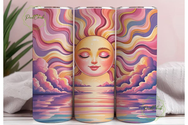 Dreamy Sunset Sun 20oz Tumbler Wrap Sublimation PixelChick 