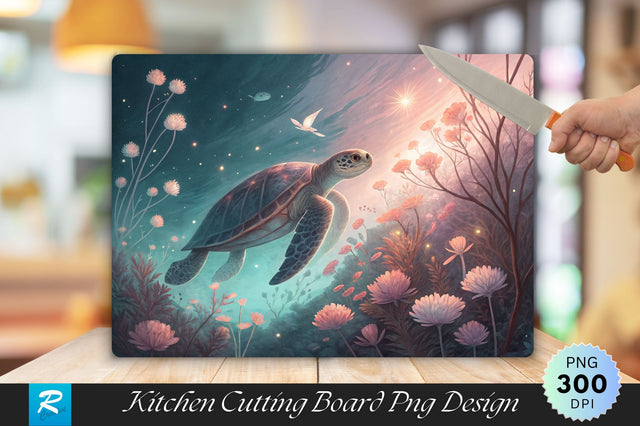 Dreamy Turtle Swim with Glowing Pastels Cutting Board PNG Design Sublimation Regulrcrative 
