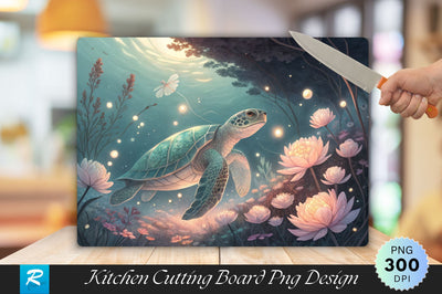 Dreamy Turtle Swim with Glowing Pastels Cutting Board PNG Design Sublimation Regulrcrative 