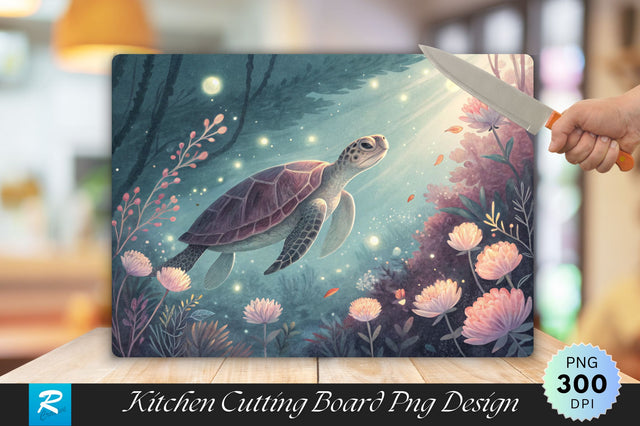 Dreamy Turtle Swim with Glowing Pastels Cutting Board PNG Design Sublimation Regulrcrative 