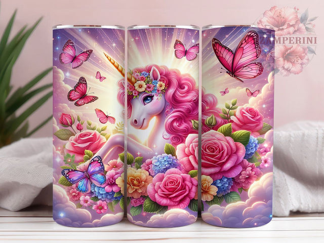 Dreamy Unicorn Floral Tumbler Wrap, Pink Petal Tumbler Wrap, 20oz Sublimation Tumbler, Dreamy Unicorn Design, Floral Fantasy Tumbler, Whimsical Unicorn Tumbler, Magic Blossom Tumbler Sublimation Li Zamperini 