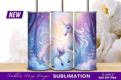 Dreamy unicorn in enchanted forest tumbler png Sublimation Regulrcrative 