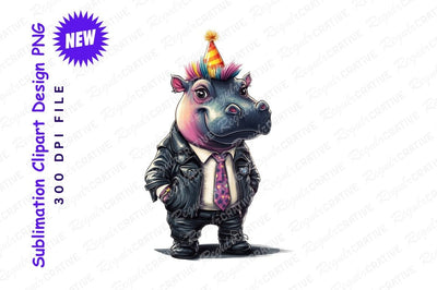 Dressed hippo character party clipart png Sublimation Regulrcrative 