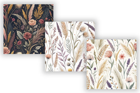 Dried Flower Bouquet Digital Paper, Seamless Watercolor Pattern Bundle, Printable Scrapbook Paper, Boho Pampas Design Collection Digital Pattern FloridPrintables 