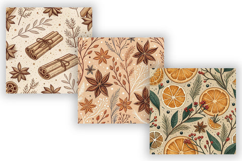 Dried Orange & Cinnamon Digital Paper - Cozy Winter Botanical Seamless Patterns Digital Pattern FloridPrintables 