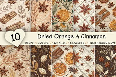 Dried Orange & Cinnamon Digital Paper - Cozy Winter Botanical Seamless Patterns Digital Pattern FloridPrintables 