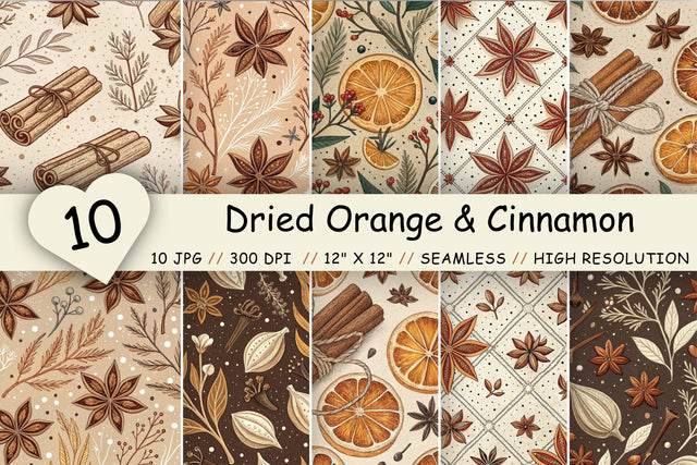 Dried Orange & Cinnamon Digital Paper - Cozy Winter Botanical Seamless Patterns Digital Pattern FloridPrintables 