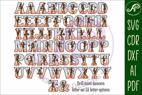 Drill team dancers alphabet set. 2 layer letters. 55 letter SVG APInspireddesigns 