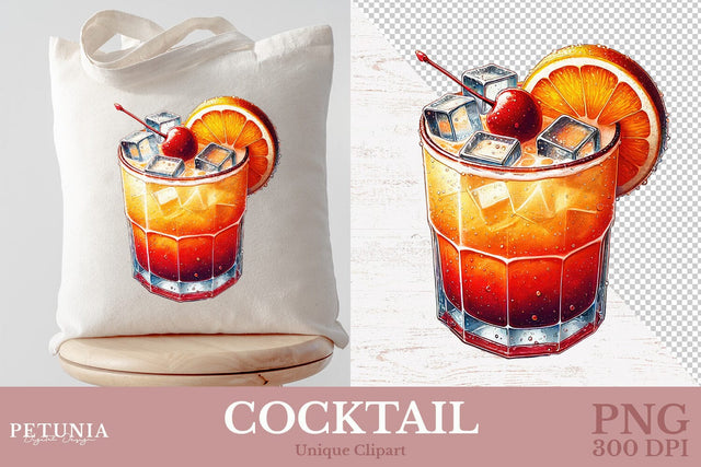Drink Cocktail PNG | Watercolor Clipart Sublimation Petunia Digital Design 