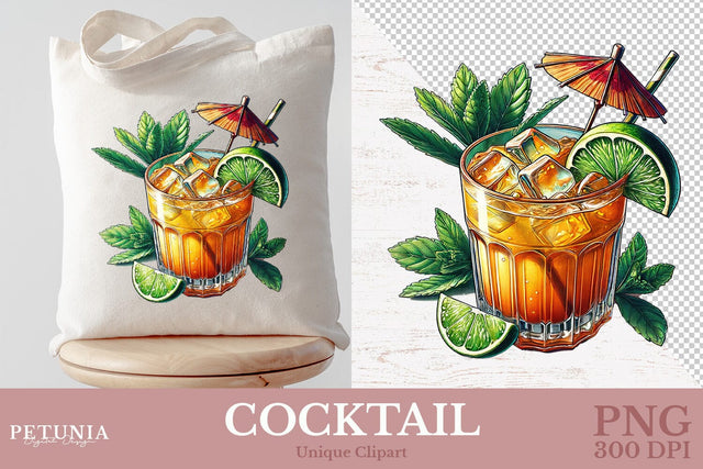 Drink Cocktail PNG | Watercolor Clipart Sublimation Petunia Digital Design 