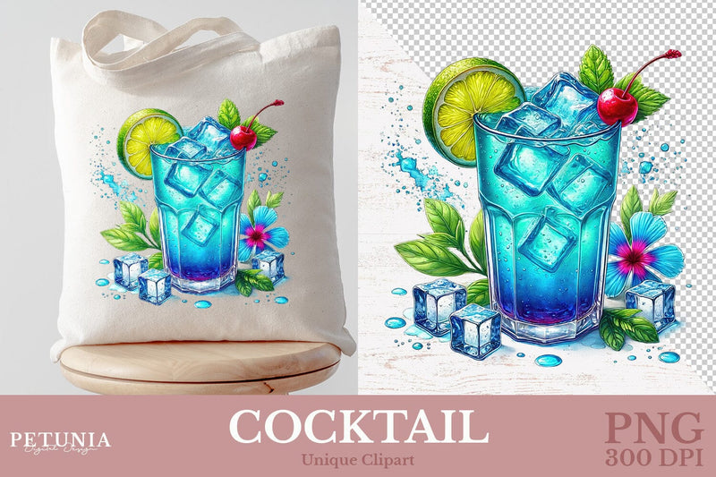 Drink Cocktail PNG | Watercolor Clipart Sublimation Petunia Digital Design 