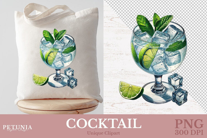 Drink Cocktail PNG | Watercolor Clipart Sublimation Petunia Digital Design 