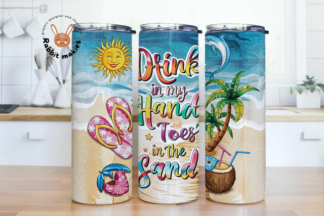 Drink in my hand toes in the sand 20 oz skinny tumbler Sublimation Rabbitmakies 