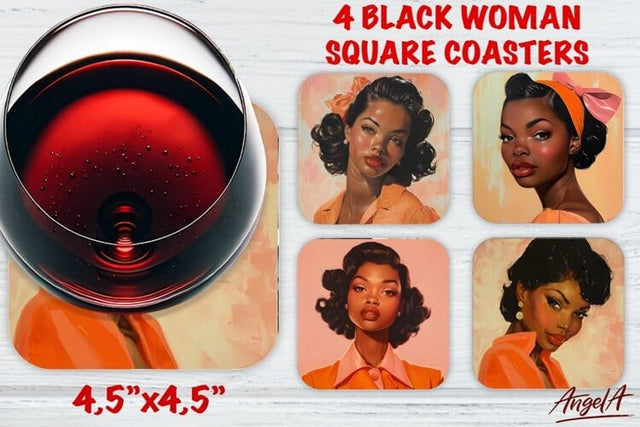 Drink square coaster sublimation / retro black girl afro png Sublimation Angelina Semenova 