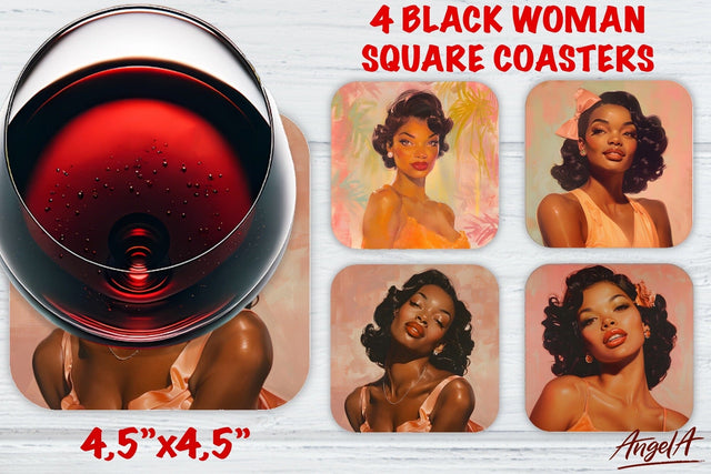 Drink square coaster sublimation / retro black woman png Sublimation Angelina Semenova 