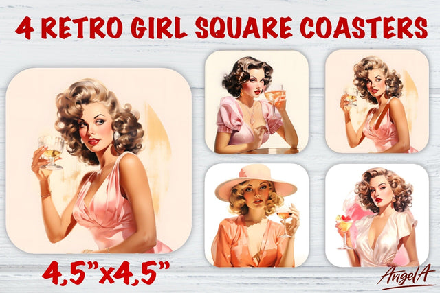 Drink square coaster sublimation / retro pin up girl png Sublimation Angelina Semenova 