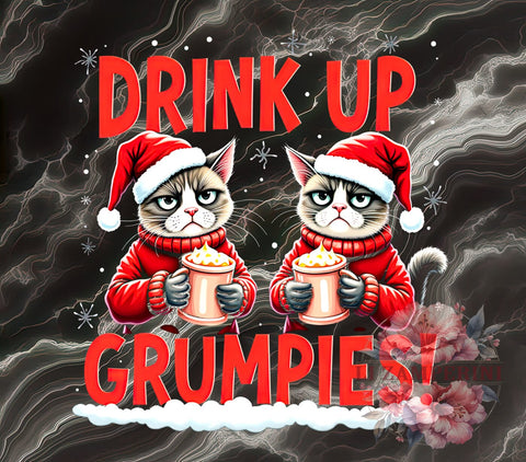 Drink Up Grumpies, Christmas Cats, Holiday PNG, Sublimation Art, Funny Cat Design, Grumpy Cat, Christmas Humor, Festive Decor Sublimation Li Zamperini 