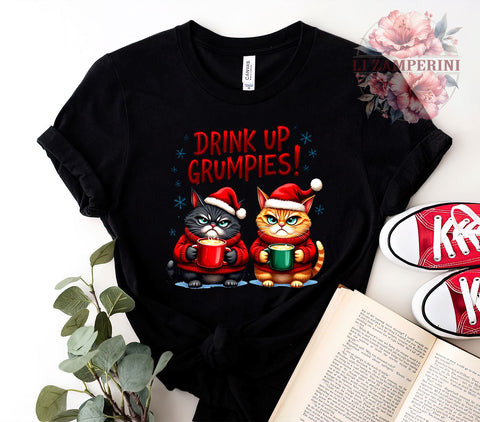 Drink Up Grumpies, Christmas Cats, Holiday PNG, Sublimation Art, Funny Cat Design, Grumpy Cat, Christmas Humor, Festive Decor Sublimation Li Zamperini 