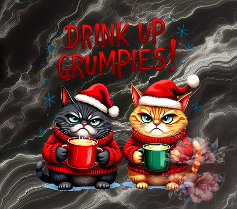 Drink Up Grumpies, Christmas Cats, Holiday PNG, Sublimation Art, Funny Cat Design, Grumpy Cat, Christmas Humor, Festive Decor Sublimation Li Zamperini 