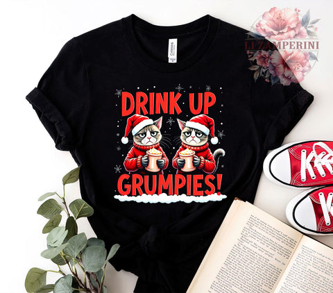 Drink Up Grumpies, Christmas Cats, Holiday PNG, Sublimation Art, Funny Cat Design, Grumpy Cat, Christmas Humor, Festive Decor Sublimation Li Zamperini 
