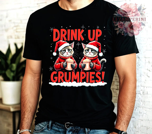 Drink Up Grumpies, Christmas Cats, Holiday PNG, Sublimation Art, Funny Cat Design, Grumpy Cat, Christmas Humor, Festive Decor Sublimation Li Zamperini 