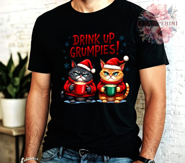 Drink Up Grumpies, Christmas Cats, Holiday PNG, Sublimation Art, Funny Cat Design, Grumpy Cat, Christmas Humor, Festive Decor Sublimation Li Zamperini 