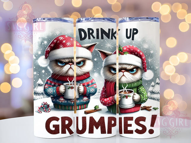 Drink Up Grumpies, Grumpy Cat, Tumbler Wrap, 20 oz Tumbler, PNG Sublimation, Sarcastic Cat, Funny Christmas, Holiday Humor Sublimation SvggirlplusArt 