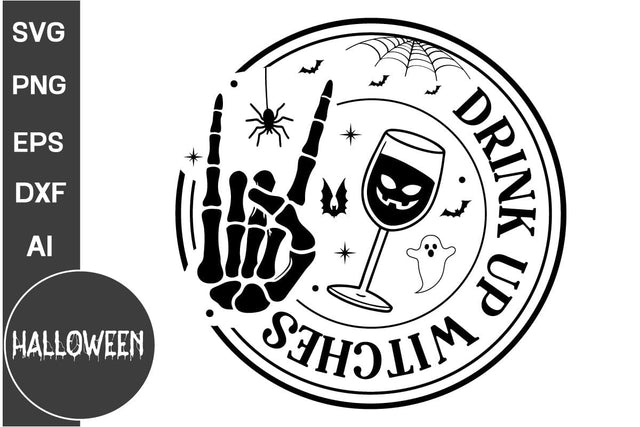 Drink Up Witches Round Sign SVG, Farmhouse Halloween Round Sign SVG, Halloween SVG Design SVG DesignPlante 503 