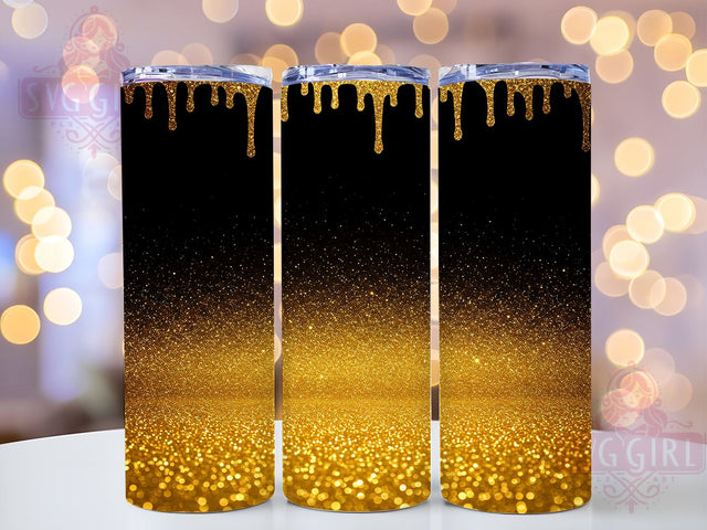 Dripping Black Gold Glitter Tumbler, Dripping Glitter Tumbler, Black and Gold Tumbler, 20oz Wrap, Glitter Sublimation, Custom Tumbler, Gold Glitter Wrap, Drinkware Gift Sublimation SvggirlplusArt 