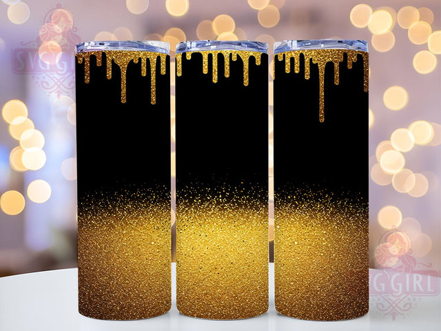 Dripping Black Gold Glitter Tumbler, Dripping Glitter Tumbler, Black and Gold Tumbler, 20oz Wrap, Glitter Sublimation, Custom Tumbler, Gold Glitter Wrap, Drinkware Gift Sublimation SvggirlplusArt 
