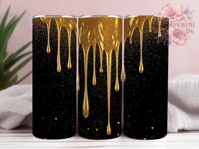 Dripping Gold Black Glitter Tumbler, Black Glitter Wrap, Gold Drip Sublimation Design, 20oz Glitter Black Tumbler, Elegant Gold Art, Glamorous Glitter Mug, Whimsical Gold Cup Sublimation Li Zamperini 