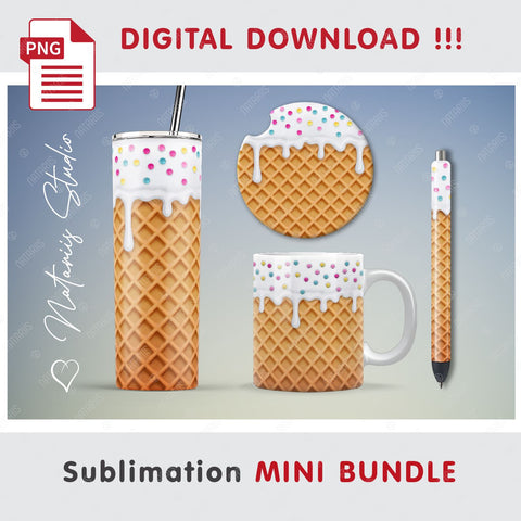 Dripping Ice Cream Mini Bundle - Tumbler, Mug, Pen, Coaster. Sublimation Natariis Studio 