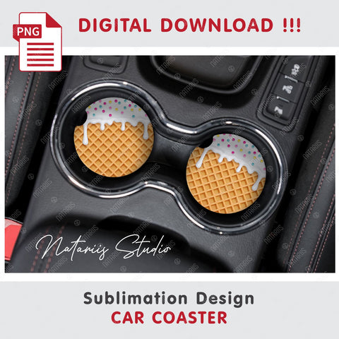 Dripping Ice Cream Wafer Design. Coaster Sublimation. Sublimation Natariis Studio 
