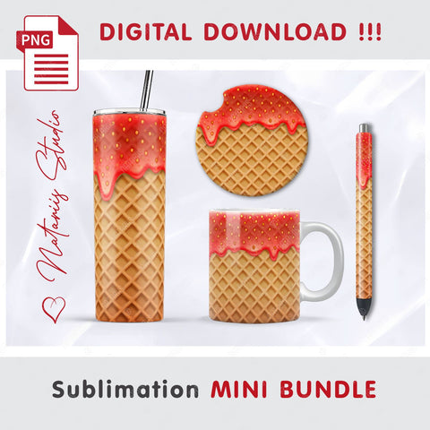 Dripping Strawberry Mini Bundle. Tumbler, Mug, Pen, Coaster. Sublimation Natariis Studio 