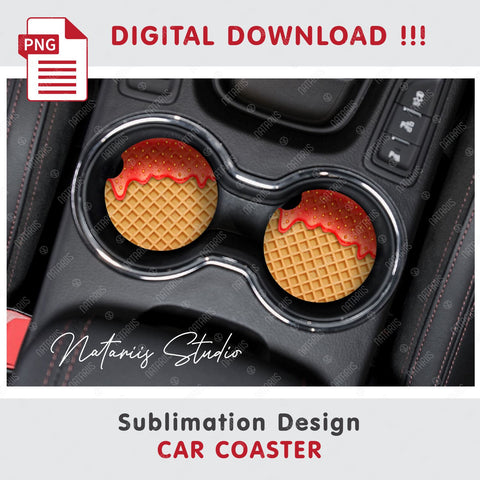 Dripping Strawberry Wafer Design. Coaster Sublimation. Sublimation Natariis Studio 